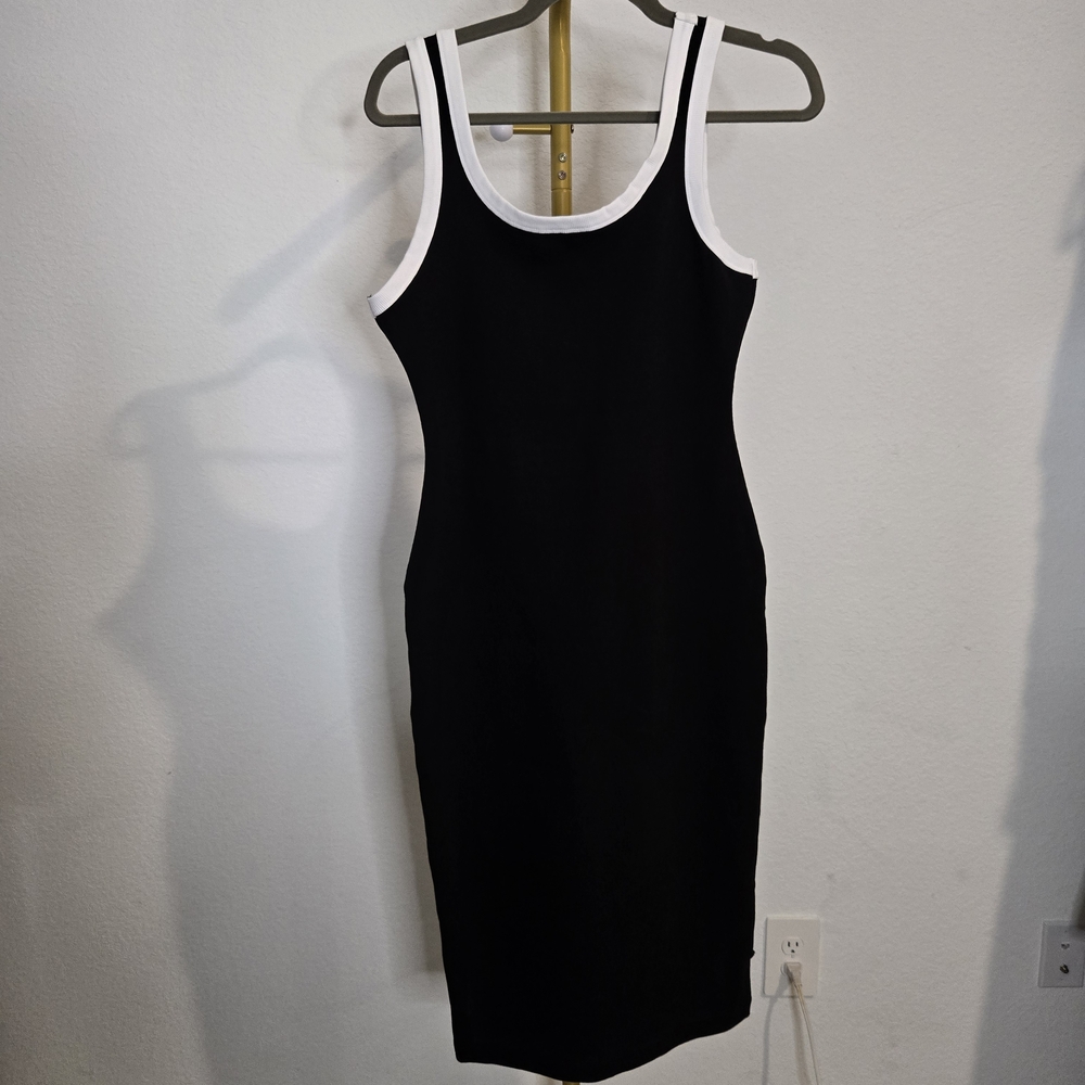 Steve Madden Black Midi Tank Dress with White Trim